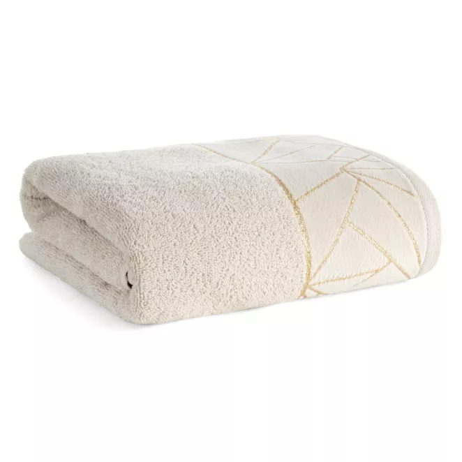 Ręcznik kąpielowy 70x140 cm bawełniany kolor beżowy zdobiony wzorem geometrycznym CLEO Eurofirany