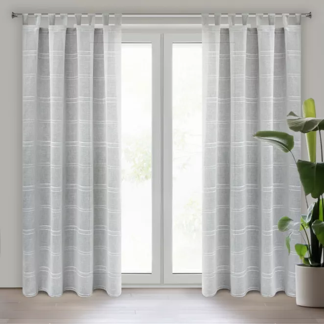 Firana srebrna z etaminy zdobiona szenilowymi paseczkami 140x250 cm szelki  -  ARCADIA Eurofirany