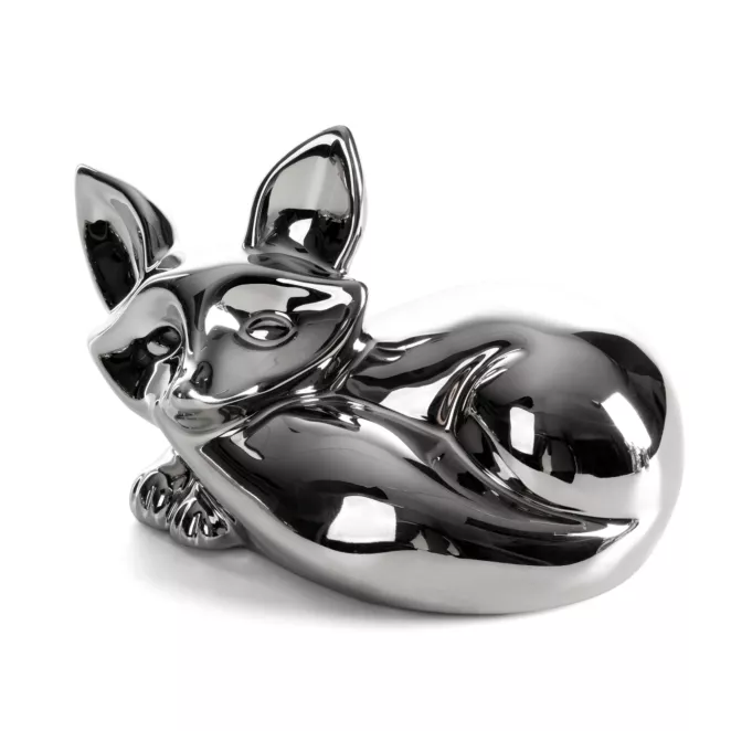 Figurka dekoracyjna wiewiórka srebrna o wysokim połysku 18x11x11 cm FABIO Eurofirany