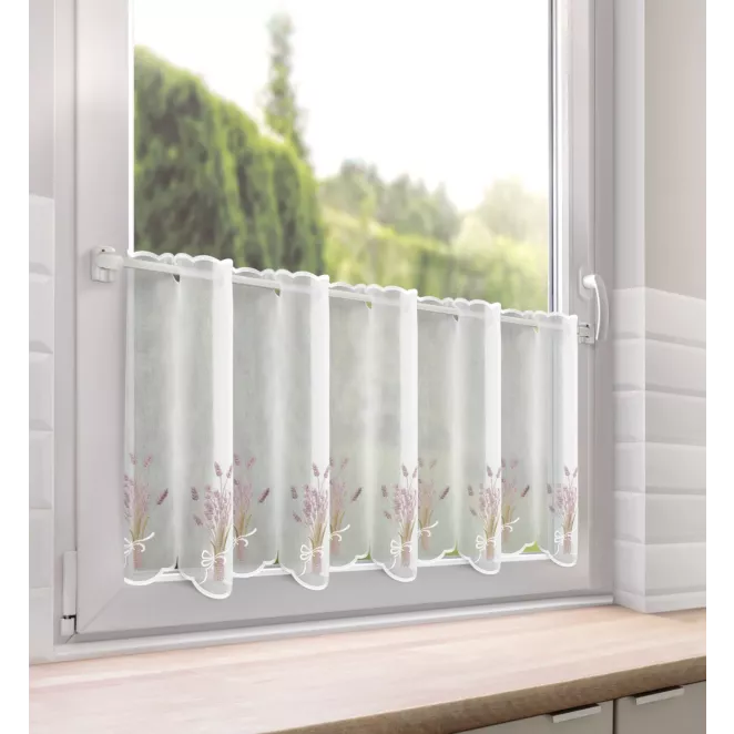 Tkanina firanowa zazdrostka z etaminy zdobiona haftem lawendy Eurofirany