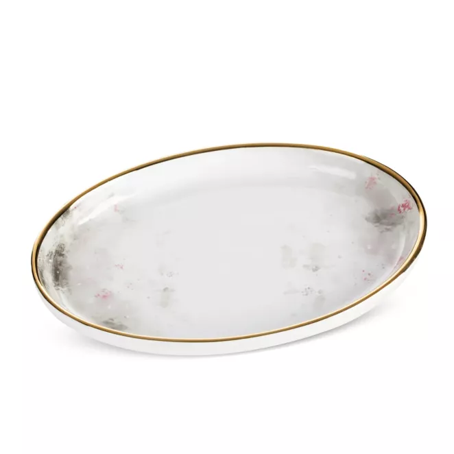 Patera dekoracyjna biało, srebrna zdobiona subtelnym wzorem 27x19x3 cm LUMIA Eurofirany