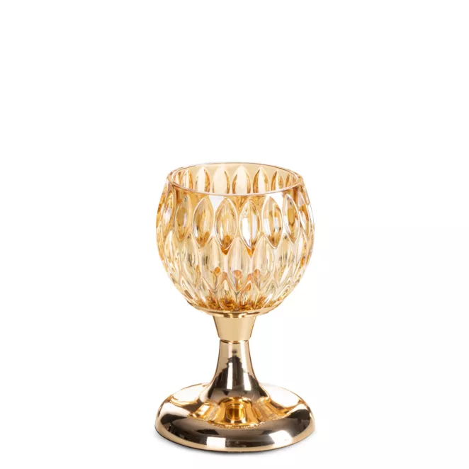 Świecznik dekoracyjny złoty ze szlanym tłoczonym kielichem średnica 11x17 cm SALMA Eurofirany