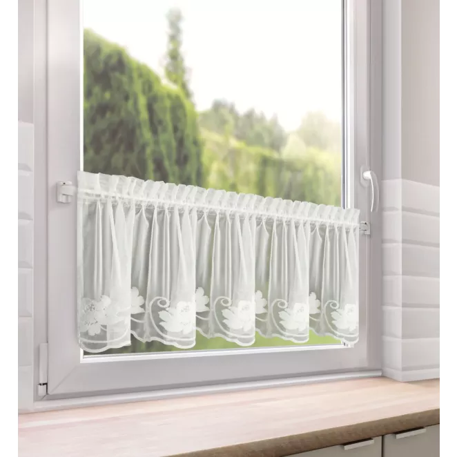 Zazdrostka biała z drobnej siateczki zdobiona subtelnym haftem 40x150 cm taśma - LETI Eurofirany