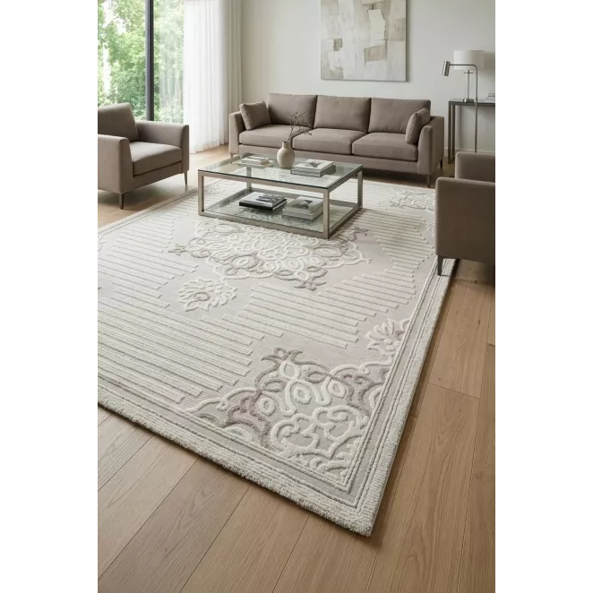 Dywan 60x100 cm beżowo, kremowy z ornamentowym wzorem CRYSTAL6 Eurofirany