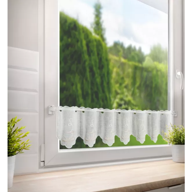 Tkanina firanowa zazdrostka zdobiona haftem filiżanki kawy