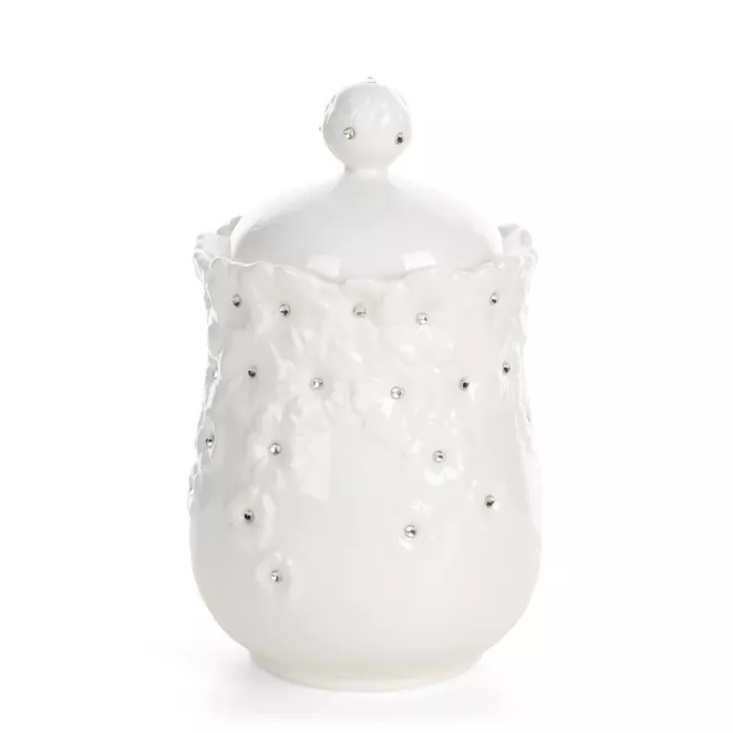 Pojemnik dekoracyjny biały zdobiony w drobne kwiaty z błyszczącym wykończeniem 12x20 cm ELISA  Eurofirany