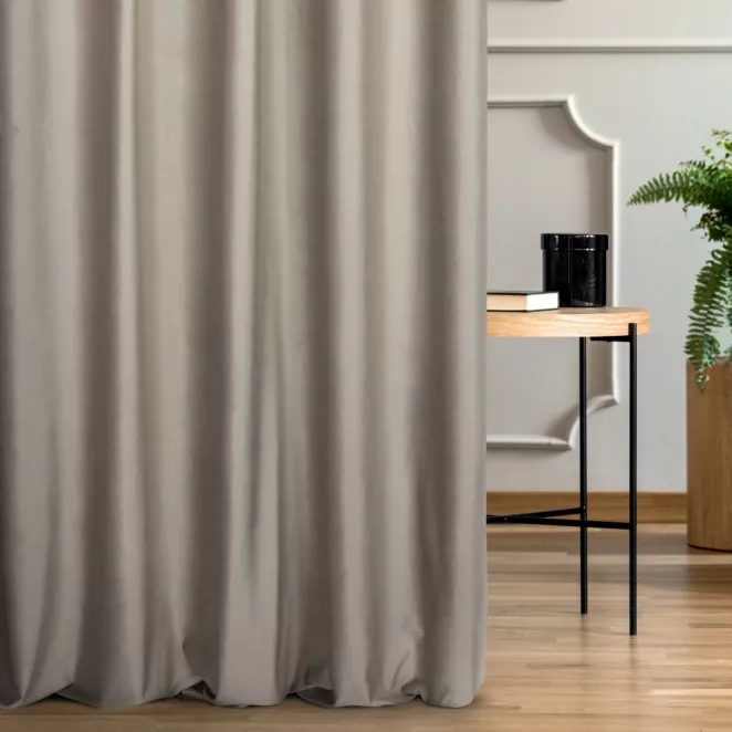 Zasłona szyta na taśmie fala jasnobrązowa z miękkiej półmatowej tkaniny welwetowej