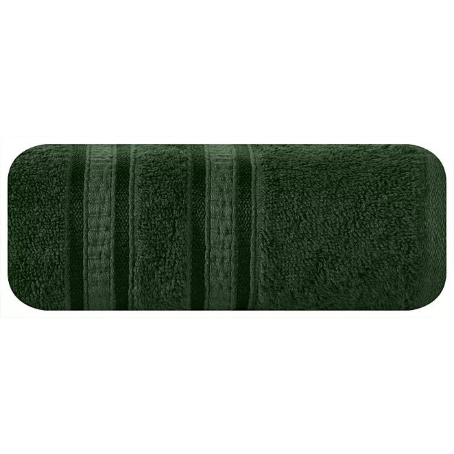 Ręcznik kąpielowy 70x140 cm bambusowy kolor butelkowozielony zdobiony bordiurą w pasy 500 g/m2 MILA Eurofirany