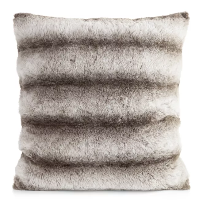 Poszewka na poduszkę 45x45 cm biała, ciemnobeżowa z przyjemnego futerka LUCY Eurofirany