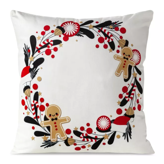 Poszewka na poduszkę 45x45 cm świąteczna z nadrukiem świątecznego wianka biała JINGLE 39 Eurofirany