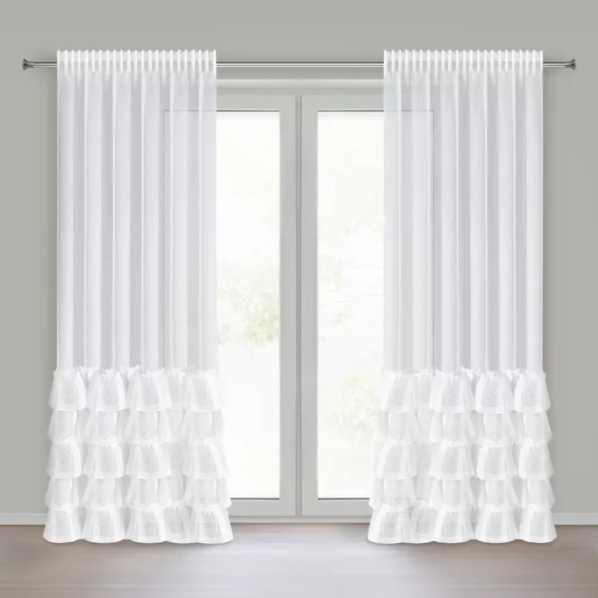 Firana biała z tkaniny aden z pięcioma falbanami 140x250 cm taśma CHARLOTTE 3 Eurofirany