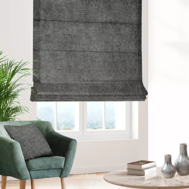 Roleta rzymska popielata z miękkiej tkaniny szenilowej