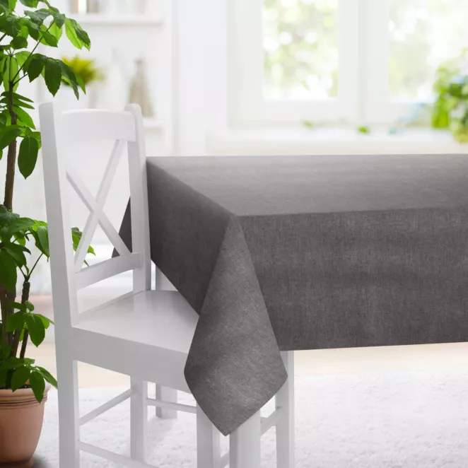 Obrus szyty stalowy z tkaniny szenilowej z efektem melanżu