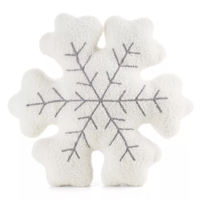 Poduszka świąteczna 38x38 cm kremowo, stalowa w kształcie śnieżynki z tkaniny typu bukla Eurofirany