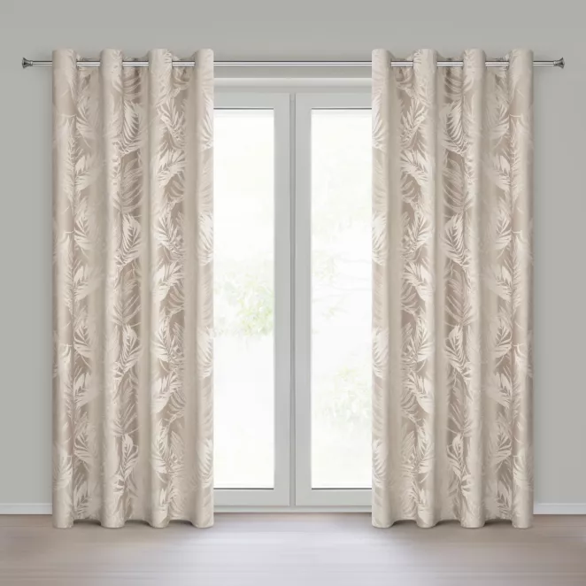 Zasłona beżowa welwetowa zdobiona motywem palmowych liści 140x250 cm przelotka - VERA Eurofirany