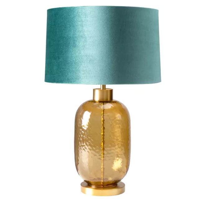 Lampa stołowa turkusowo-złota MUSA z welwetowym abażurem i szklaną podstawą Limited Collection Eurofirany