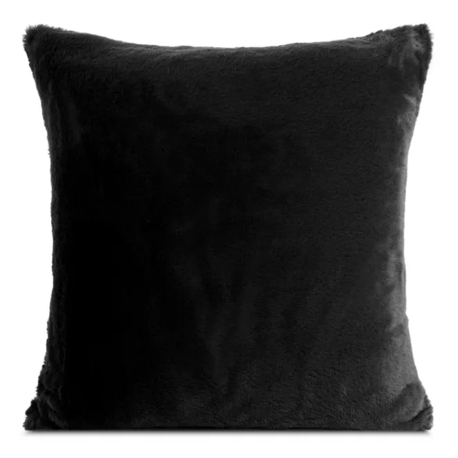 Poszewka na poduszkę 45x45 cm czarna z miękkiej futrzanej tkaniny NINA Eurofirany