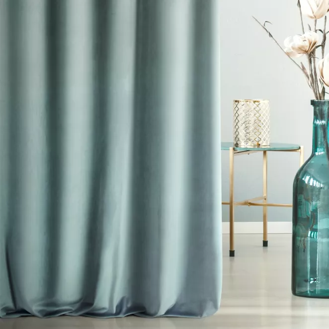 Zasłona szyta na taśmie fala ENYA morska z miękkiej półmatowej tkaniny welwetowej