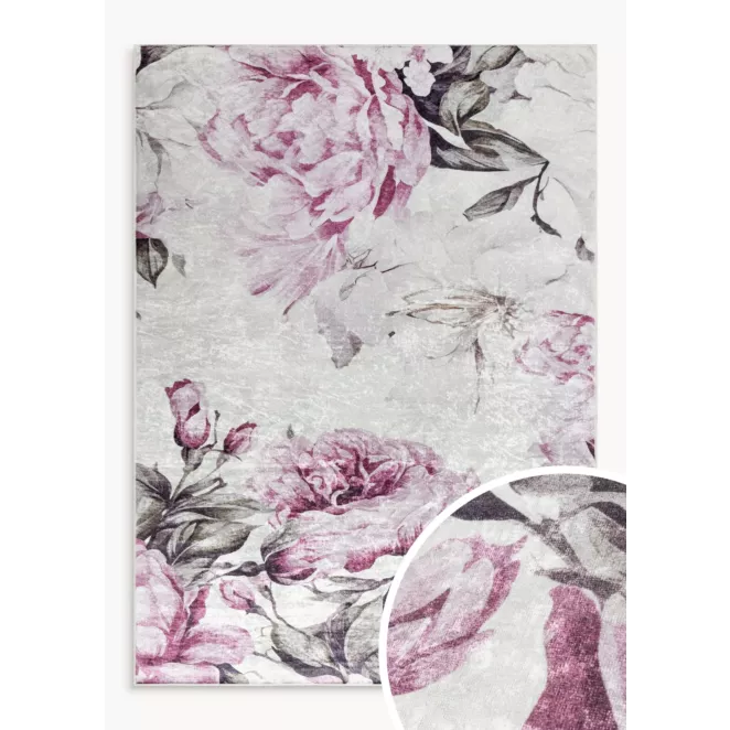 Dywan 50x80 cm różowo, kremowy z motywem kwiatu peonii LOTUS 2 Eurofirany