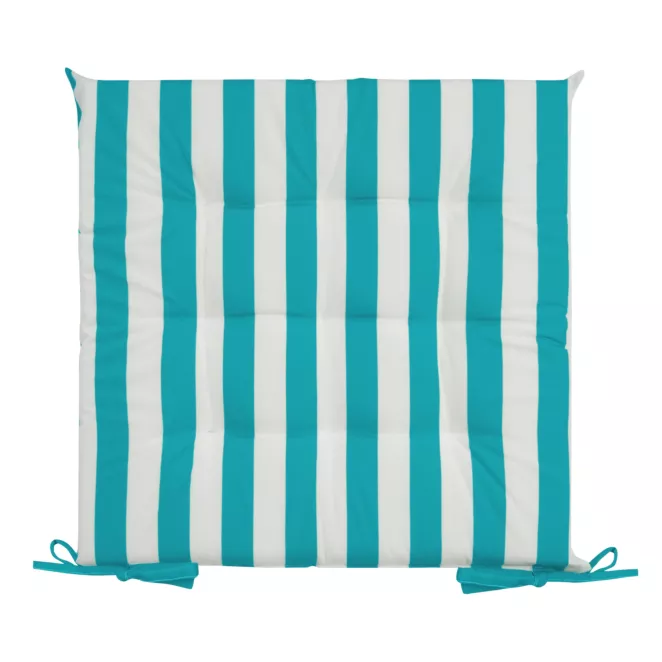 Poduszka na krzesło 40 x 40 x 5 cm wodoodporna niebiesko, biała zdobiony subtelnymi pasami GARDEN Eurofirany