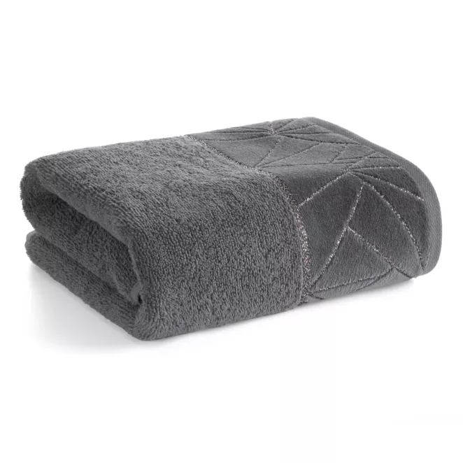 Ręcznik kąpielowy 50x90 cm bawełniany kolor stalowy zdobiony wzorem geometrycznym CLEO Eurofirany