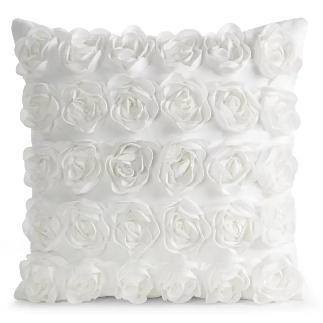 Poszewka na poduszkę 45 x 45 cm z welwetu kolor kremowy zdobiona 3D aplikacją róż ROSES Eva Minge Eurofirany
