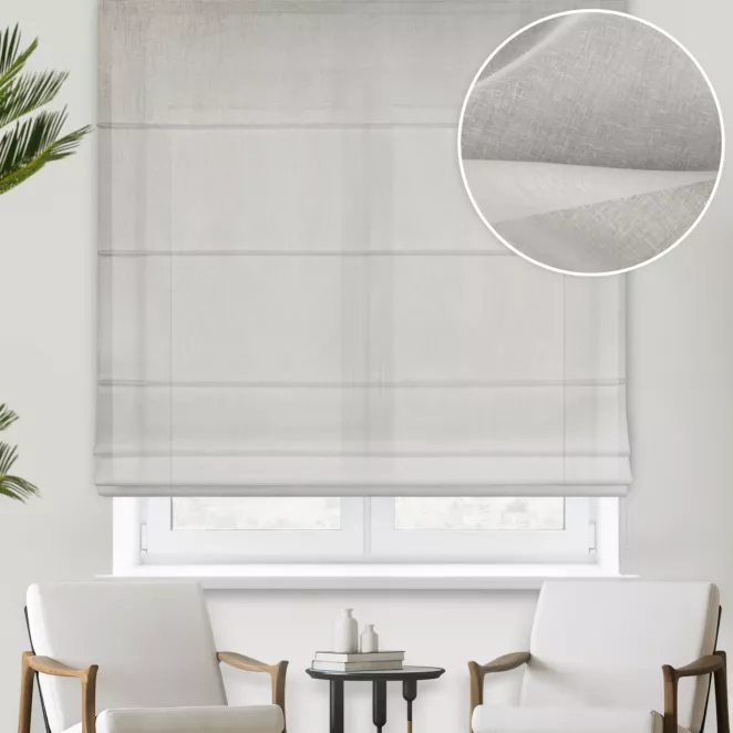 Roleta rzymska naturalna z matowej cienkiej etaminy, wykończona obciążnikiem