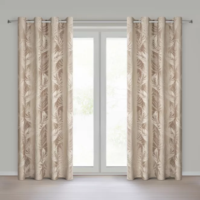 Zasłona ciemnobeżowa z welwetowej tkaniny z motywem roślinnym 140x250 cm - VERA Eurofirany