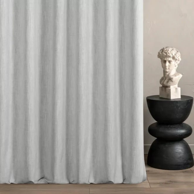 Zasłona szyta na taśmie 5 cm platynowa z tkaniny o naturalnym splocie z efektem melanżu