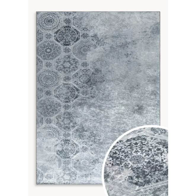 Dywan 50x80 cm srebno, szary zdobiony motywem ornamentów LOTUS 7 Eurofirany