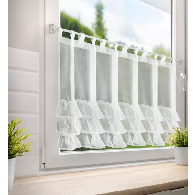 Zazdrostka biała z etaminy zdobiona subtelnymi falbanami 150x70 cm szelki LILIAN  Eurofirany