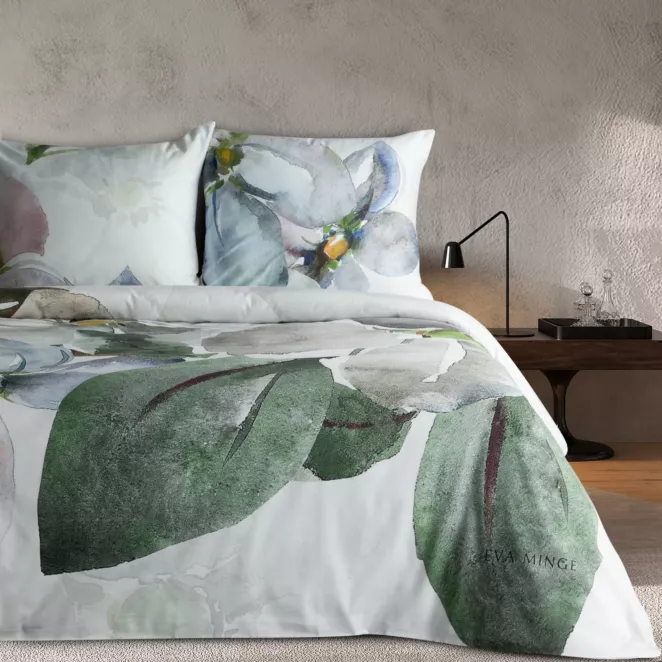 Pościel 160x200 cm z makosatyny bawełnianej kolor biały, zielony z subtelnym nadrukiem kwiatów ALICE Eva Minge Eurofirany