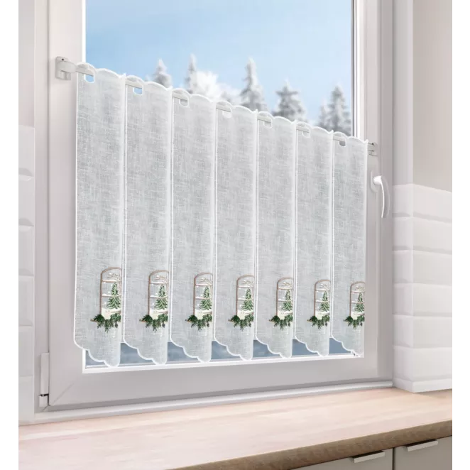 Tkanina firanowa zazdrostka zdobiona światecznym haftowanym wzorem Eurofirany
