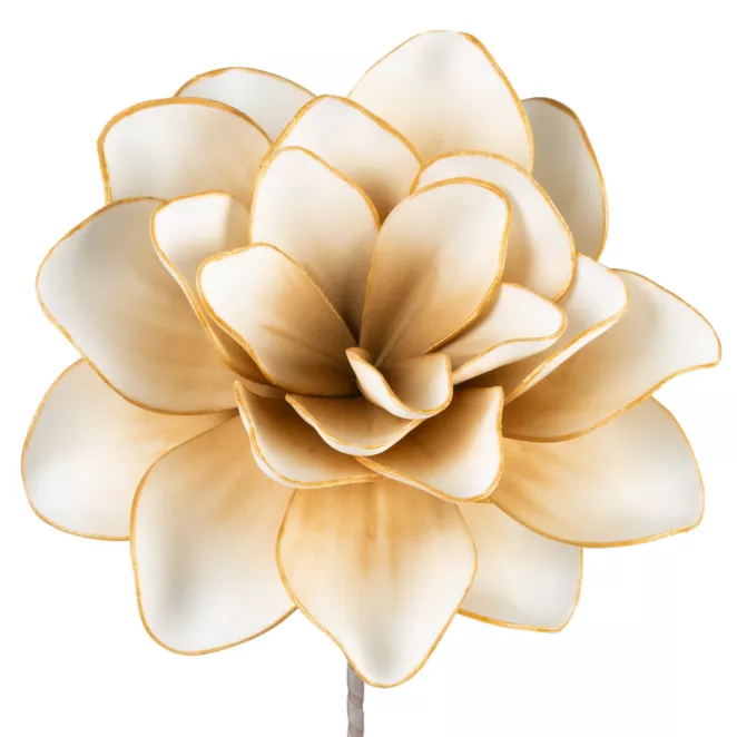 Sztuczny kwiat beżowy FLORE 683 ze złotymi brzegami wykonany z pianki foamiran 60 cm Eurofirany