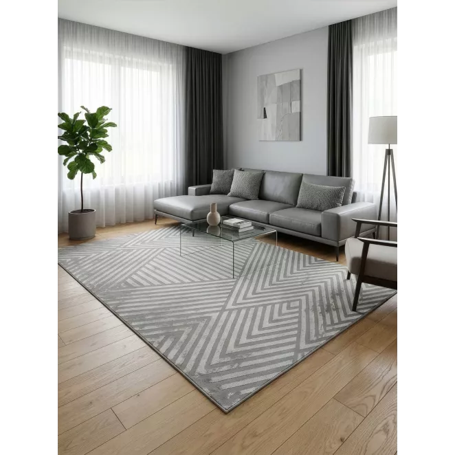 Dywan 140x190 cm srebrny z wypukłym geometrycznym wzorem  NOVA1 Eurofirany