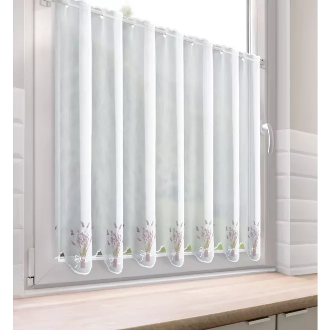 Tkanina firanowa zazdrostka z etaminy zdobiona haftem lawendy Eurofirany