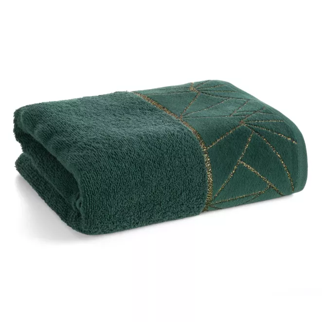 Ręcznik kąpielowy 50x90 cm bawełniany kolor ciemnozielony zdobiony wzorem geometrycznym CLEO Eurofirany
