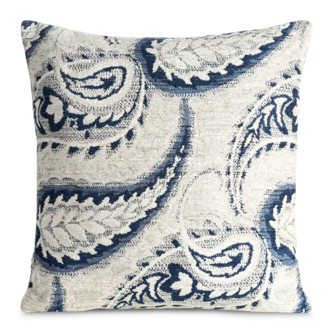 Poszewka na poduszkę 43x43 cm kremowo, granatowa z szenilowej tkaniny z przeszywanym wzorem SABINA Eurofirany