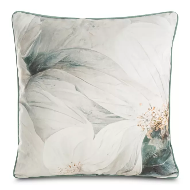 Poszewka na poduszkę 60x60 cm welwetowa z designerskim nadrukiem zwierzęcym i wypustką na brzegach beżowo, turkusowa EVA 5 EVA MINGE Eurofirany