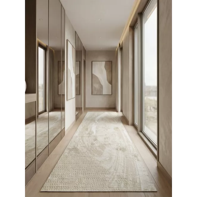 Dywan 60x100 cm beżowo, biały zdobiony delikatnym artystycznym wzorem MILAN3 Eurofirany