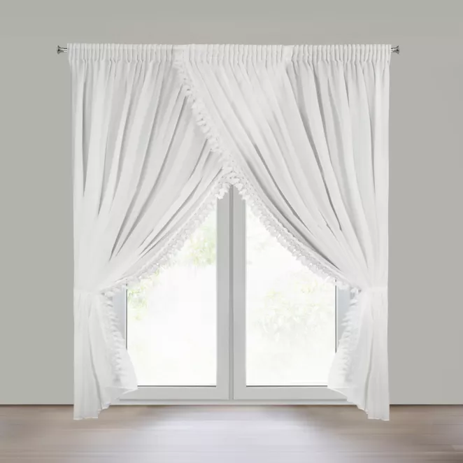 Firana biała z tkaniny szyfonowej zdobiona aplikacją 400x250 cm w zestawie troczki taśma - LORETA1 Eurofirany