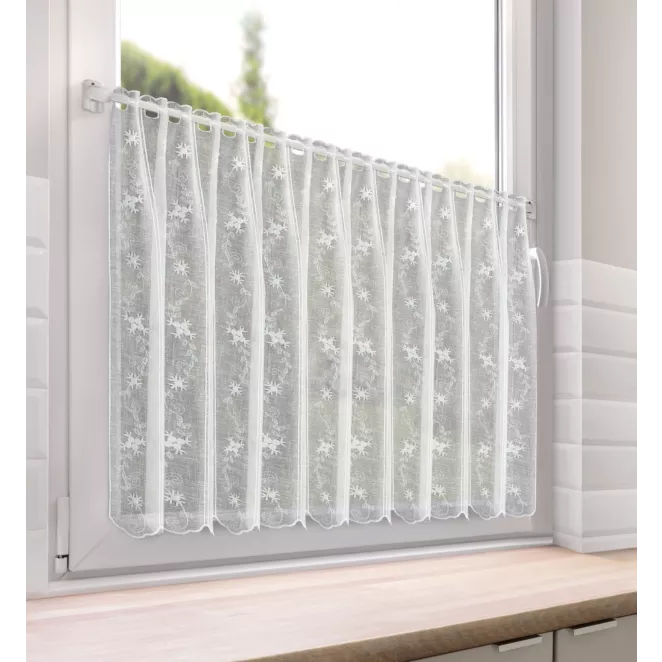 Tkanina firanowa zazdrostka zdobiona haftem drobnych kwiatuszków Eurofirany