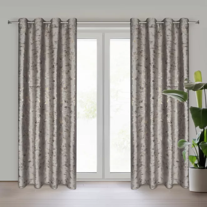 Zasłona stalowo, złocista zdobiona marmurkowym wzorem, welwetowa 140x250 cm przelotka TAMI Eurofirany