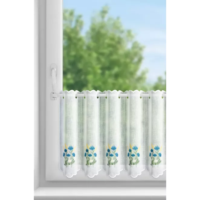 Tkanina firanowa zazdrostka zdobiona haftem bukietu polnych kwiatów Eurofirany