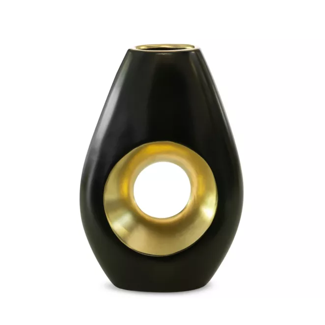 Wazon ceramiczny MIRA czarny  ze złotym otworem Eurofirany
