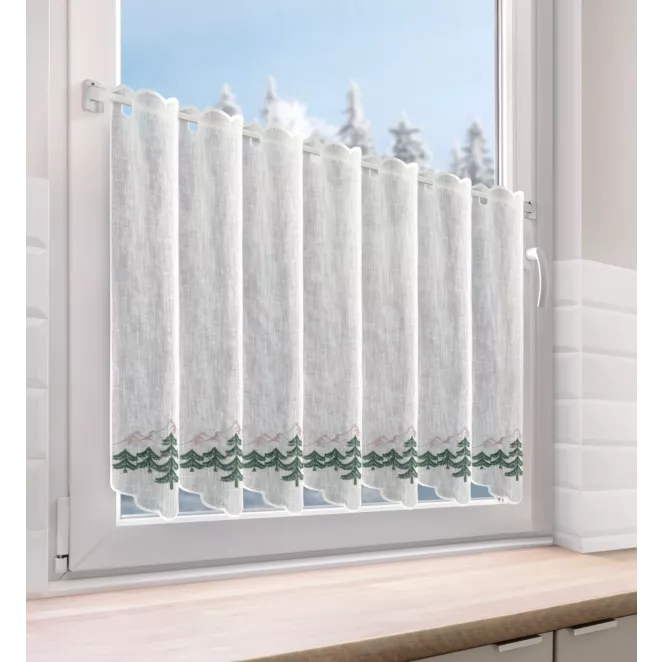 Tkanina firanowa zazdrostka z haftem świątecznym z motywem choinek Eurofirany