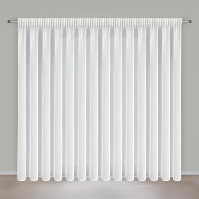 Firana biała z delikatnej etaminy zdobiona błyszczącym pasem kryształków 345x260 cm taśma KLOE Eurofirany