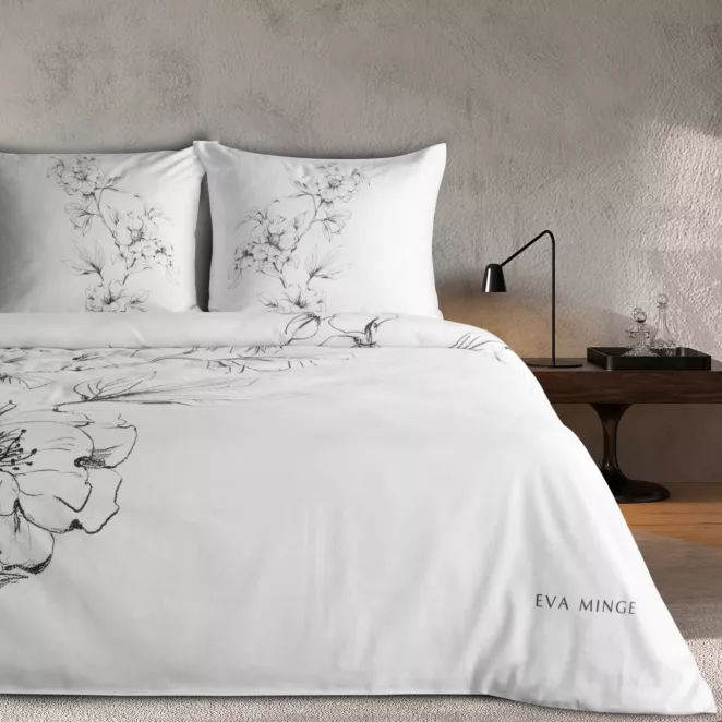 Pościel 220x200 cm z makosatyny bawełnianej kolor biały, czarny z designerskim nadrukiem FLAVIA Eva Minge Eurofirany