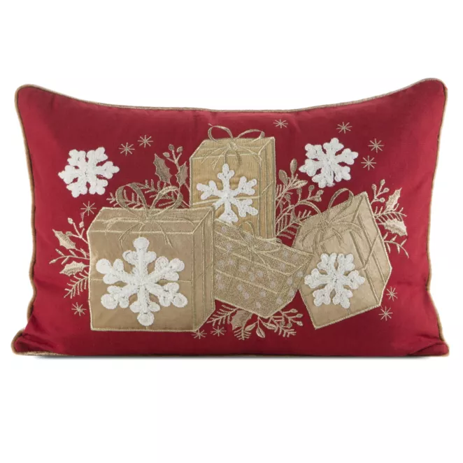 Poszewka na poduszkę świąteczna 35x50 cm czerwono, złota zdobiona haftem Eurofirany