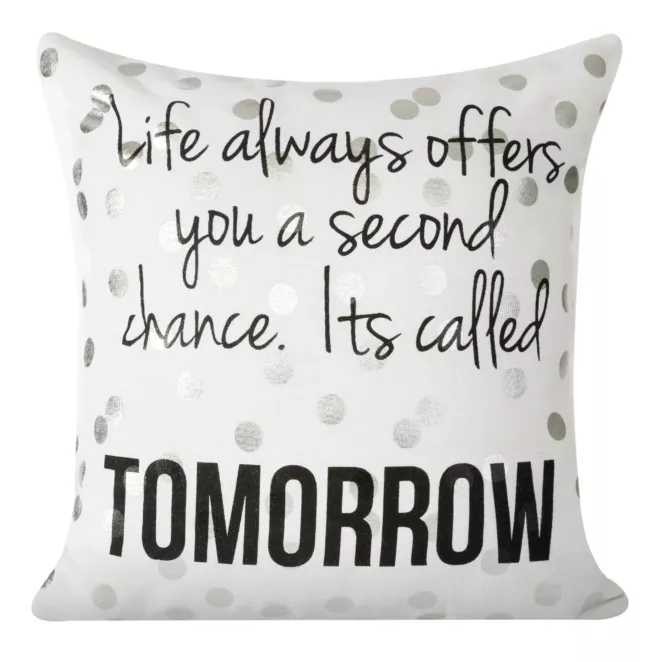 Poszewka na poduszkę 40x40 cm bawełniana z nadrukiem z napisami i srebrnymi groszkami biała ESSIE Eurofirany